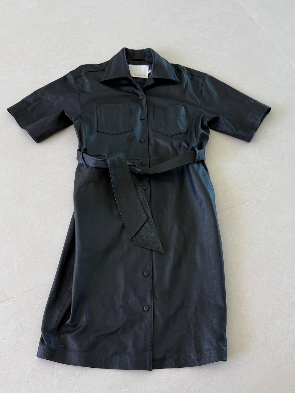 REMAIN by Birgir Black Short-Sleeve Leather Shirt Dress with Belt us 4